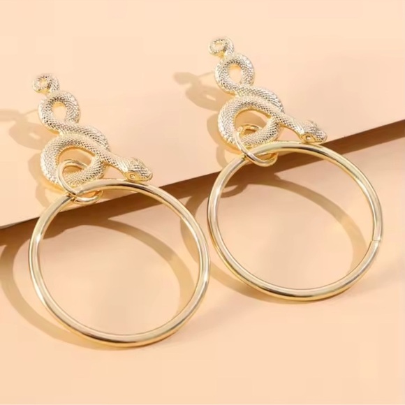 Anthropologie Serpenti Gold Snake Hoop Earrings - Picture 5 of 13